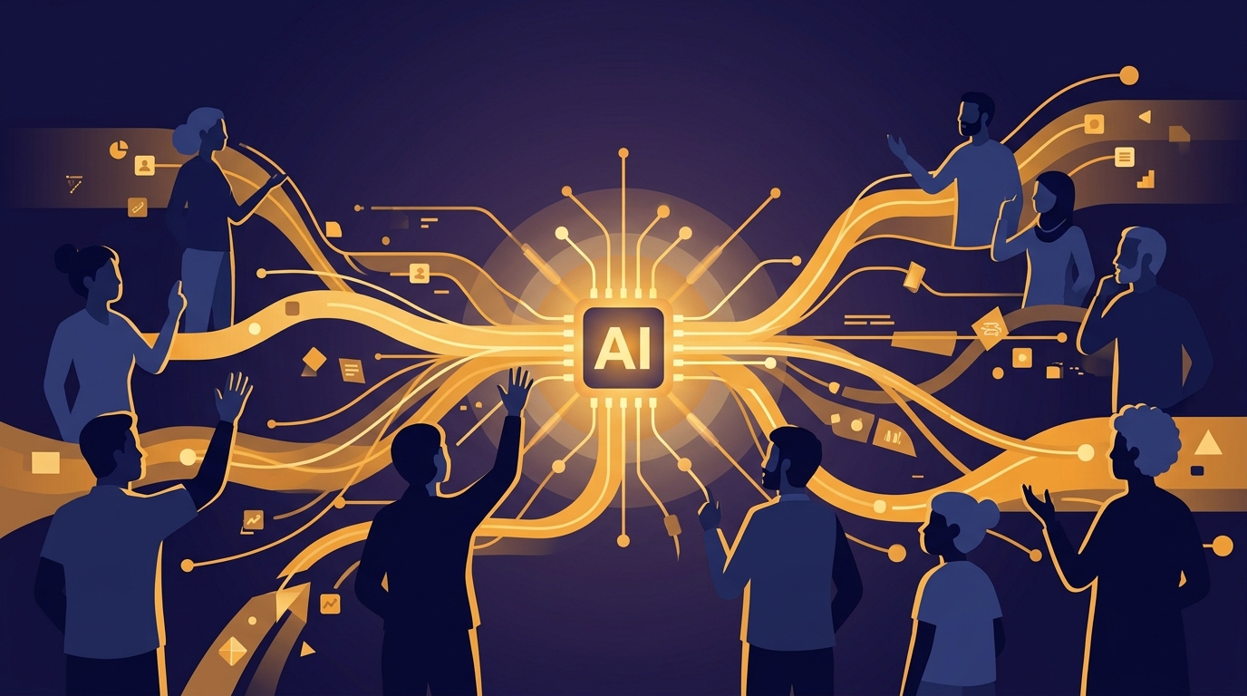 Chapter 2: AI Reflects Human Choices — diverse silhouettes around an AI node