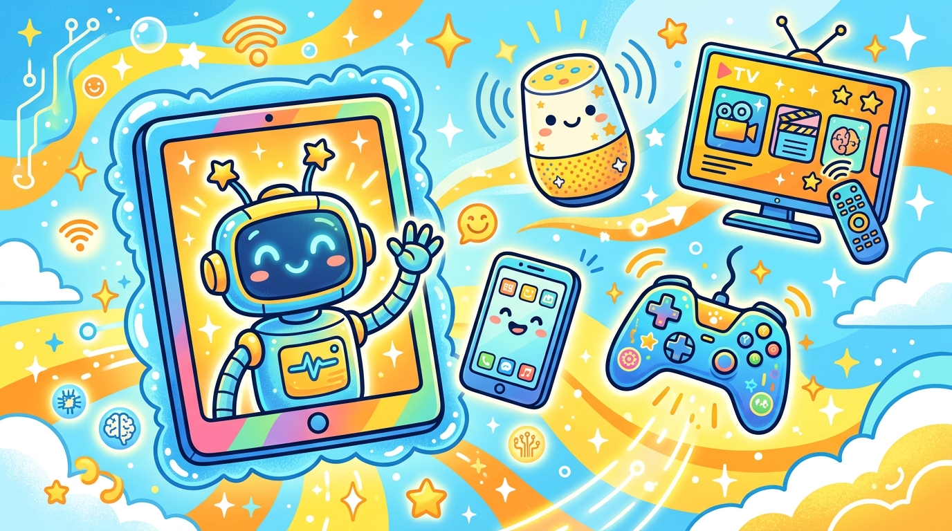 Chapter 1: Hello AI! — friendly robot waving from a tablet