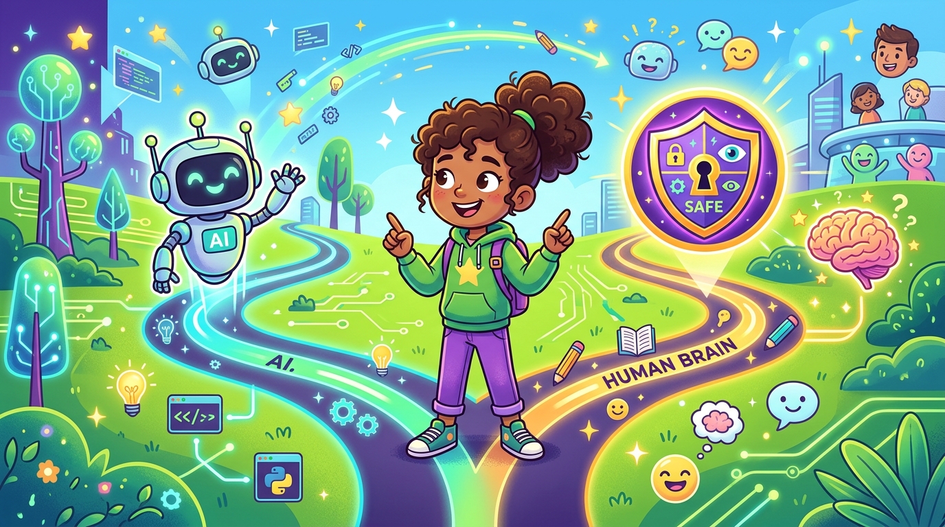 Chapter 5: The AI Problem Solver — kid at a crossroads between AI and human brain